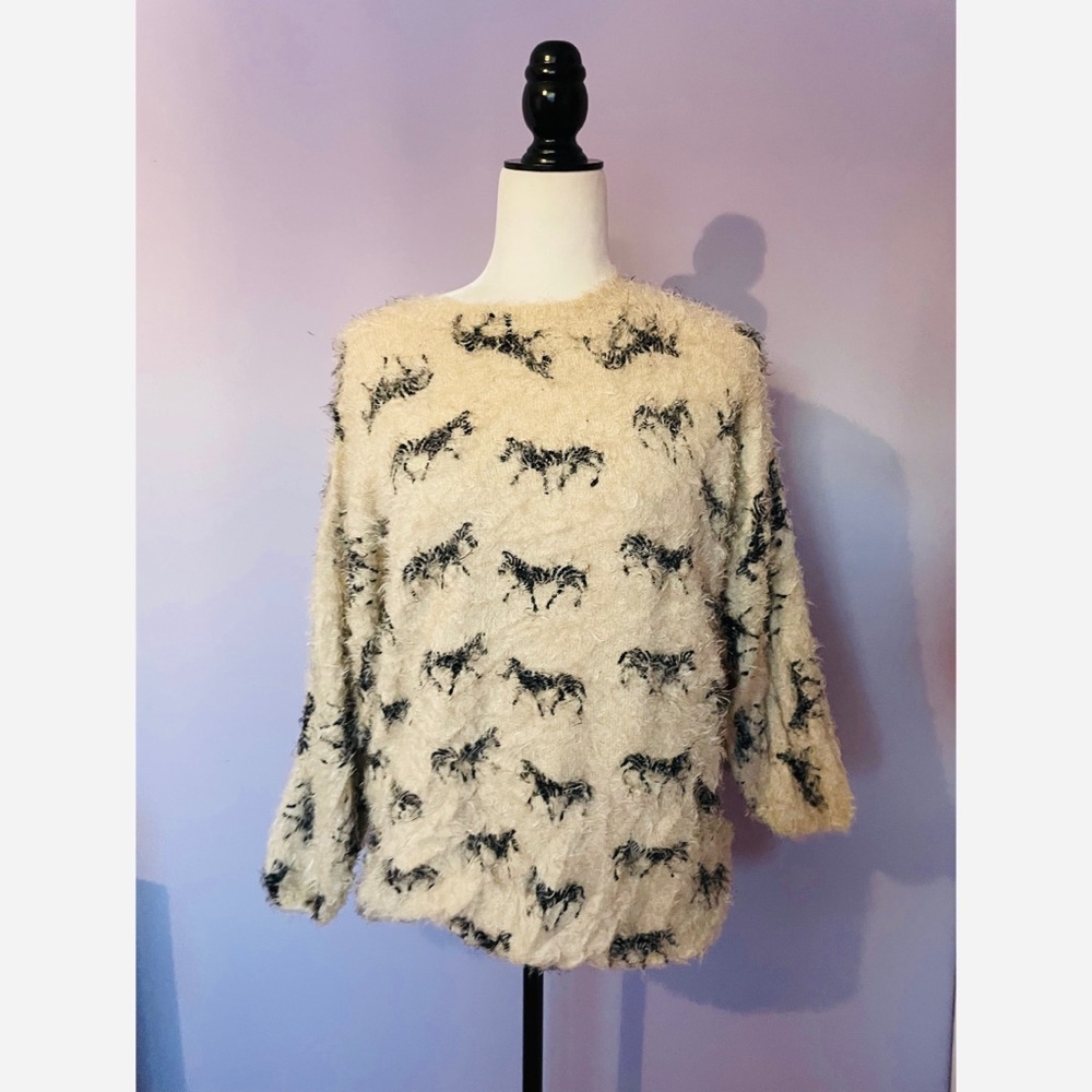 Camilla Tree fuzzy zebra print sweater